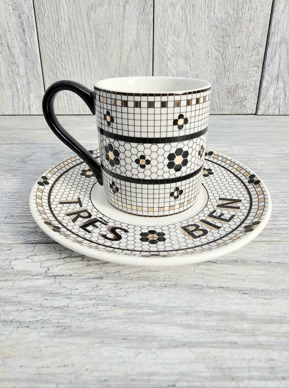 Anthropologie Bistro Tile Tres Bien Expresso Cup & Saucer Set